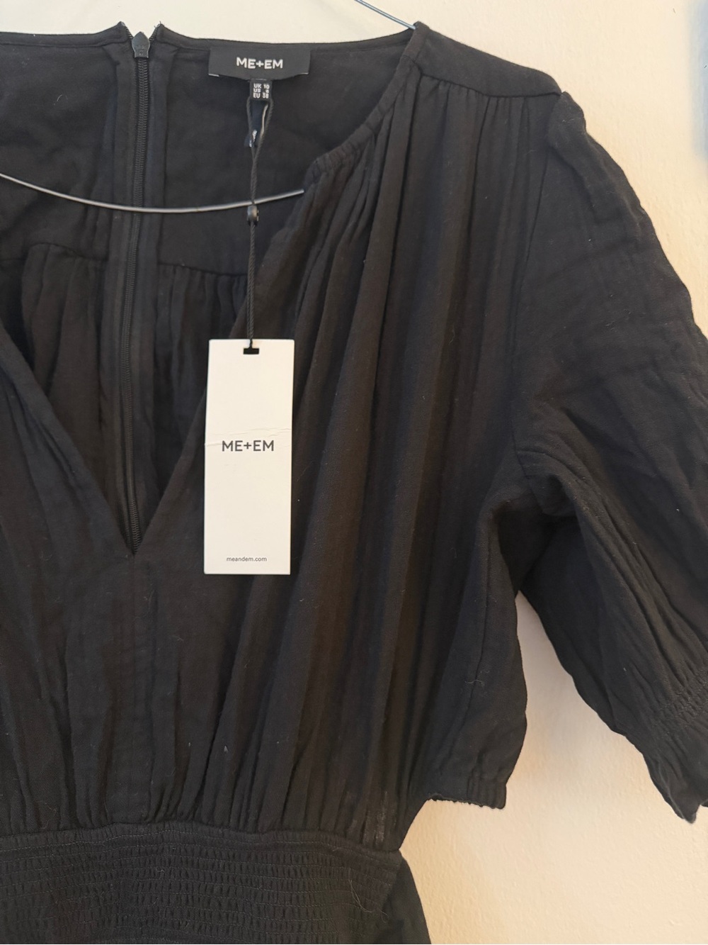 ME+EM Cheesecloth Cut-Out Shortsleeve Full Length Black Dress - Picture 2 of 2
